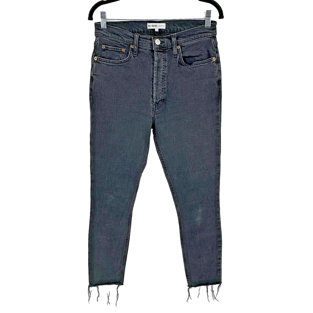 RE/DONE Jeans Womens 29 Black 90s High Rise Ankle Crop Washed Noir Denim 29X26.5